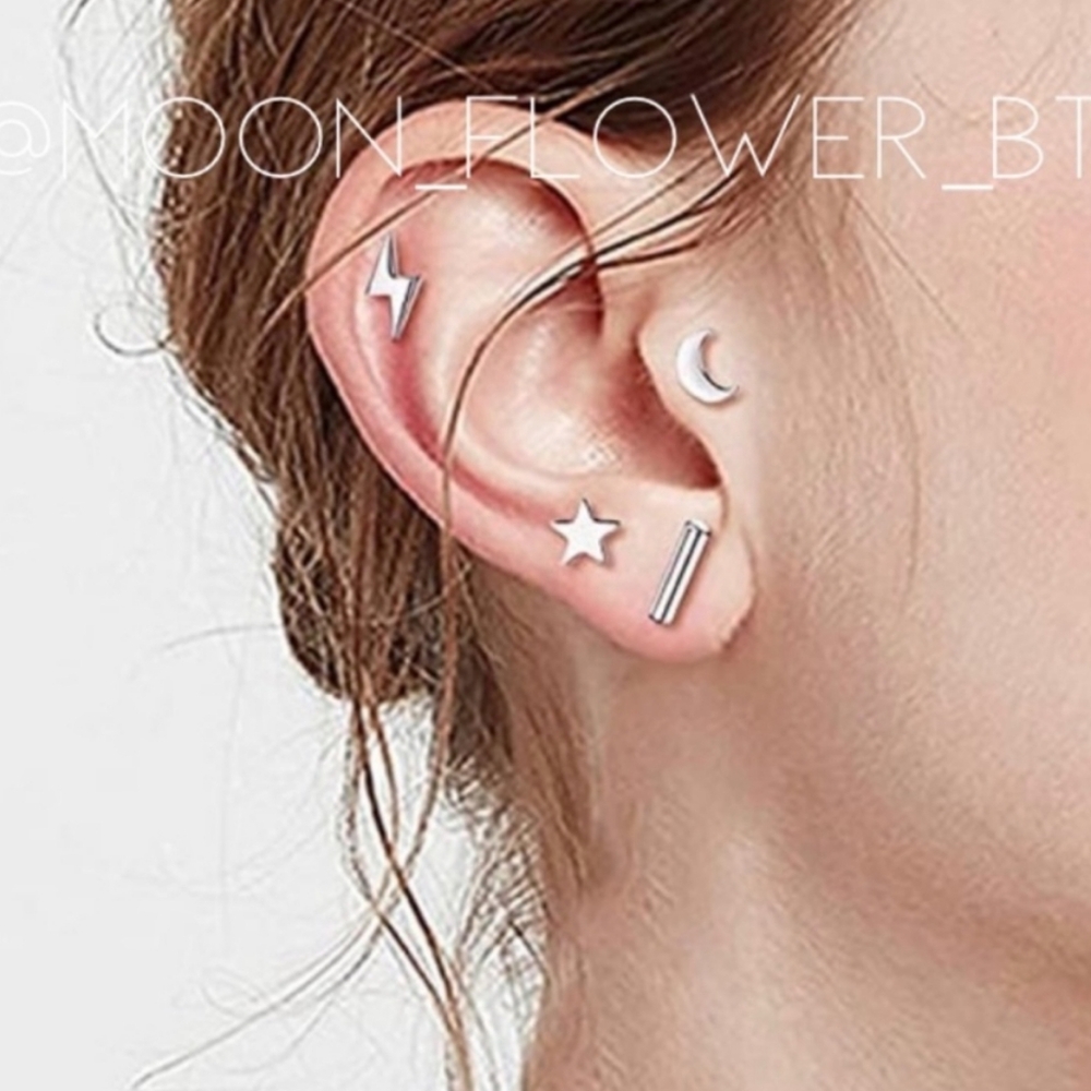 Tiny Silver Lightning Bolt Flat Back Earrings - image 2